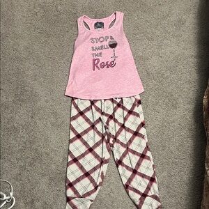 Pj Couture Pink Graphic Top and Plaid Pajama Set